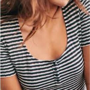 Sezane Malo French Stripe Cotton Henley T-Shirt Knit Top Size Small